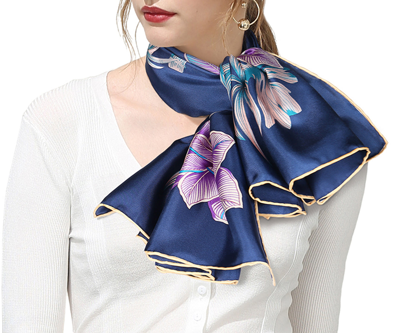 Oscar Rossa 100% Silk Scarf with Hand-Rolled Edges, approximate 34"x34" to 35"x35" Large Square Printed Mulberry Silk Twill Scarf - OSCAR ROSSA