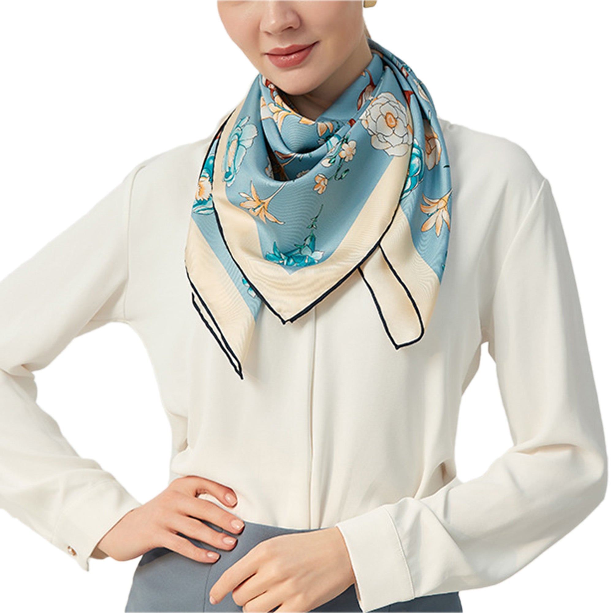 Oscar Rossa 100% Silk Scarf with Hand-Rolled Edges, approximate 34"x34" to 35"x35" Large Square Printed Mulberry Silk Twill Scarf - OSCAR ROSSA