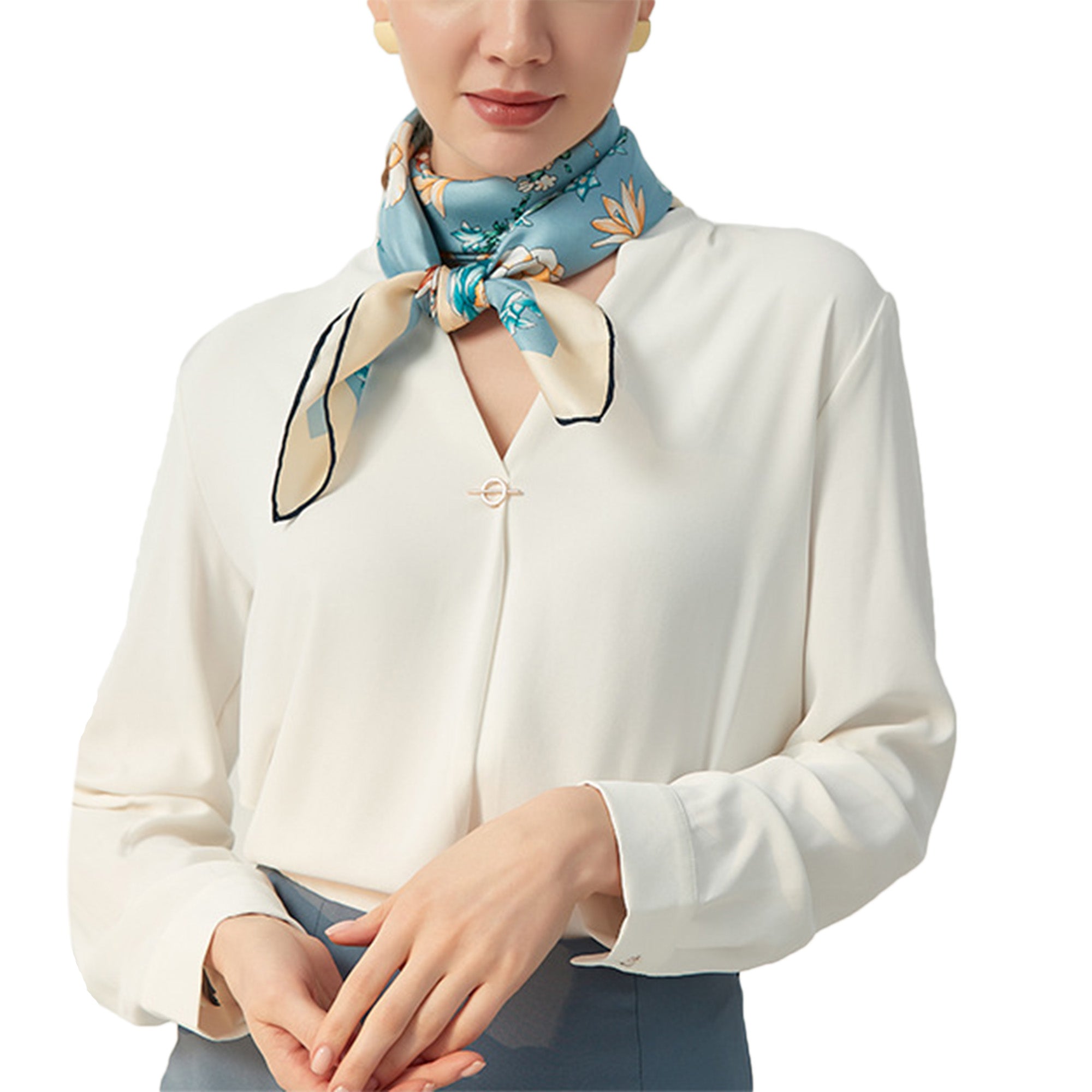Oscar Rossa 100% Silk Scarf with Hand-Rolled Edges, approximate 34"x34" to 35"x35" Large Square Printed Mulberry Silk Twill Scarf - OSCAR ROSSA