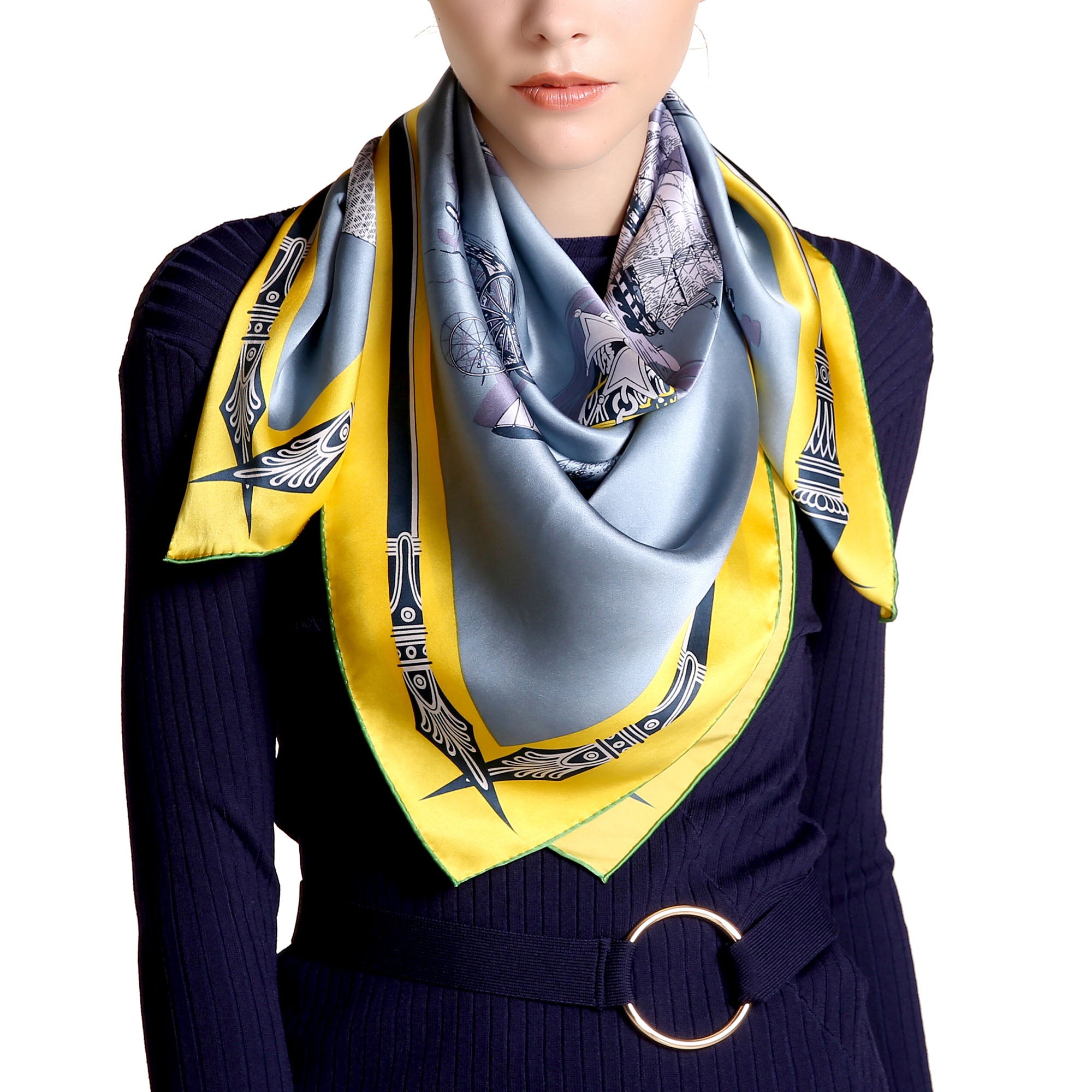 Hand-Rolled Oscar Rossa 100% Silk Scarf, approximate 35"x35" Large Square Printed Silk Charmeuse Scarf - OSCAR ROSSA