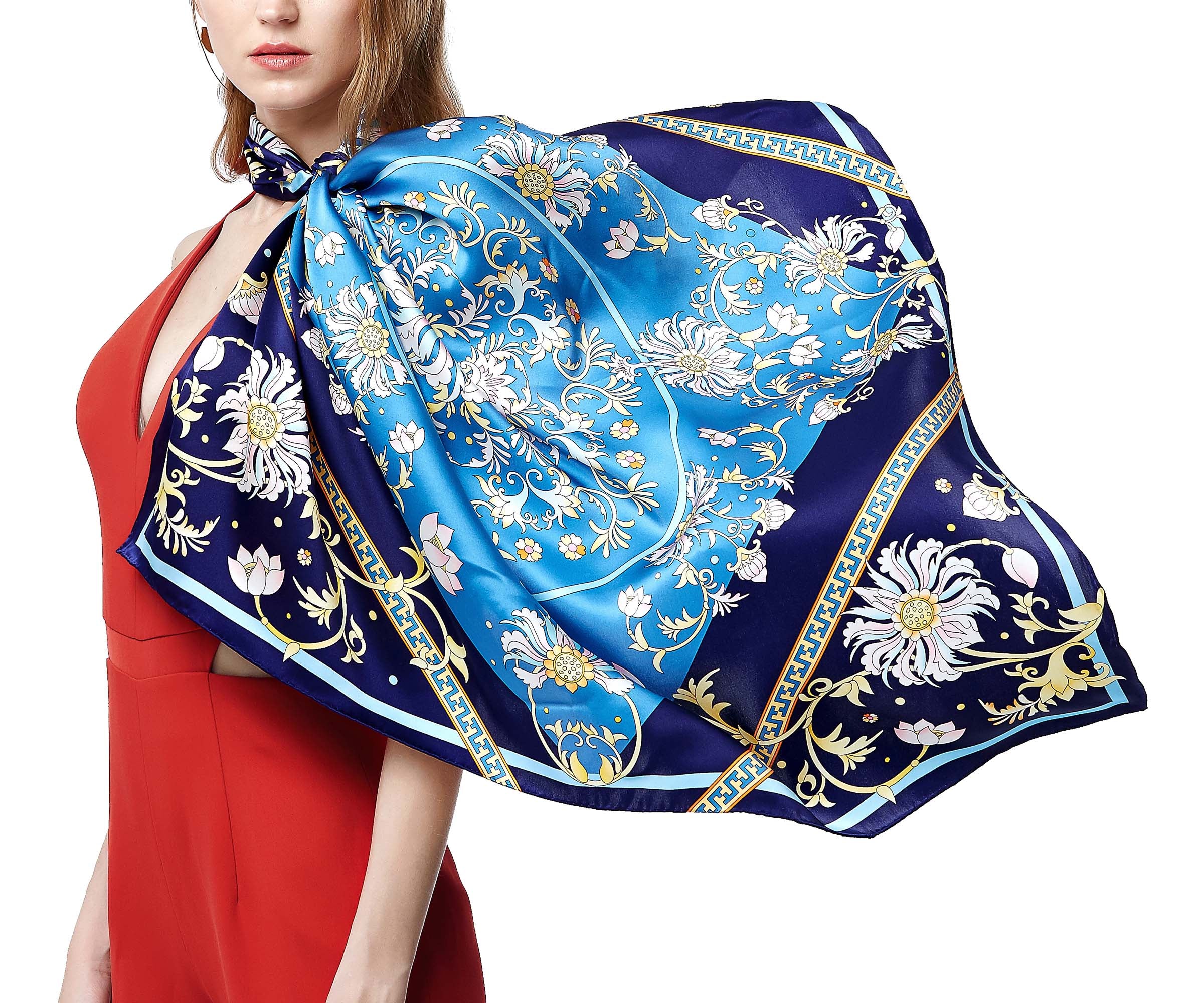 Hand-Rolled Oscar Rossa 100% Silk Scarf, approximate 35"x35" Large Square Printed Silk Charmeuse Scarf - OSCAR ROSSA
