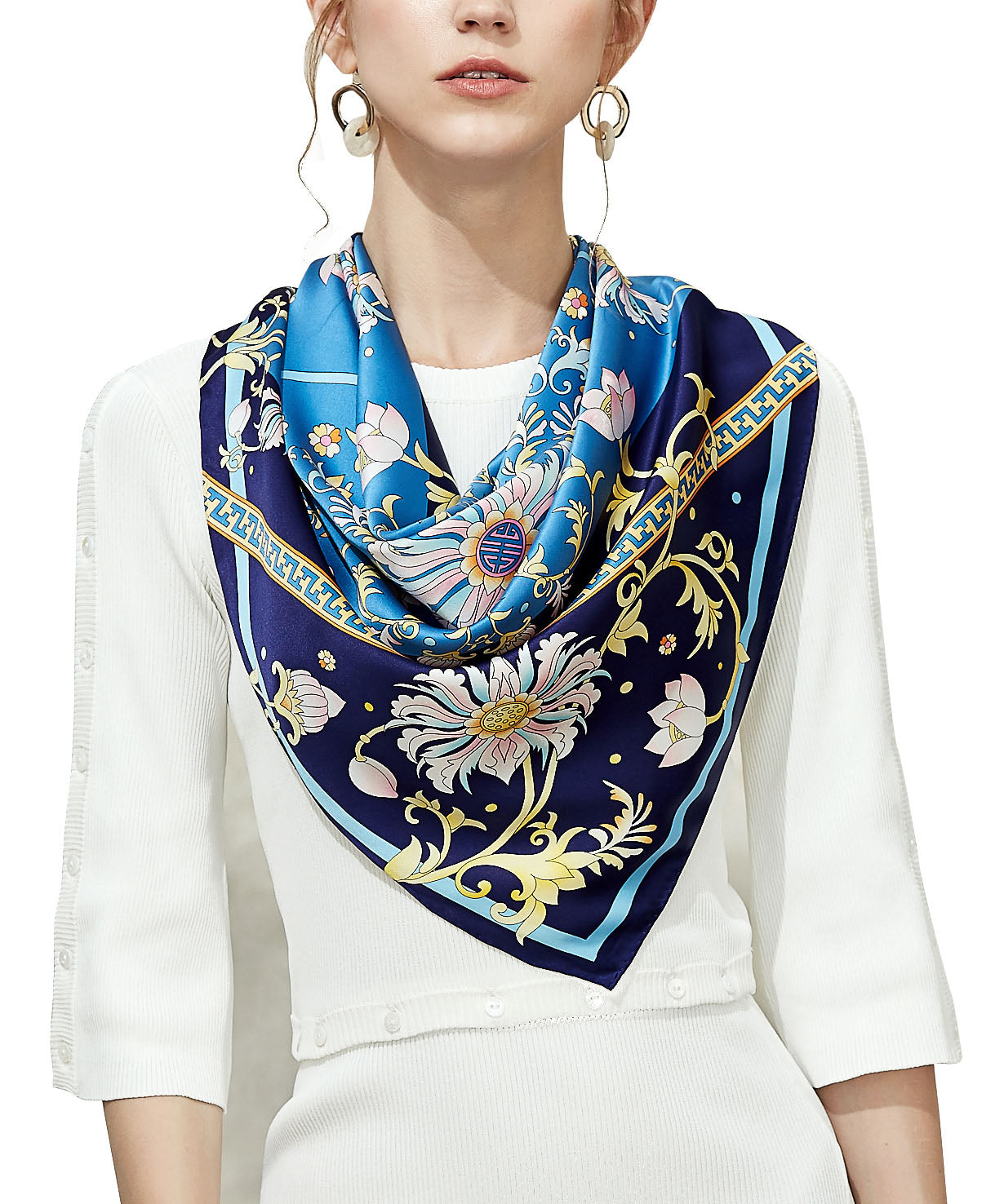 Hand-Rolled Oscar Rossa 100% Silk Scarf, approximate 35"x35" Large Square Printed Silk Charmeuse Scarf - OSCAR ROSSA