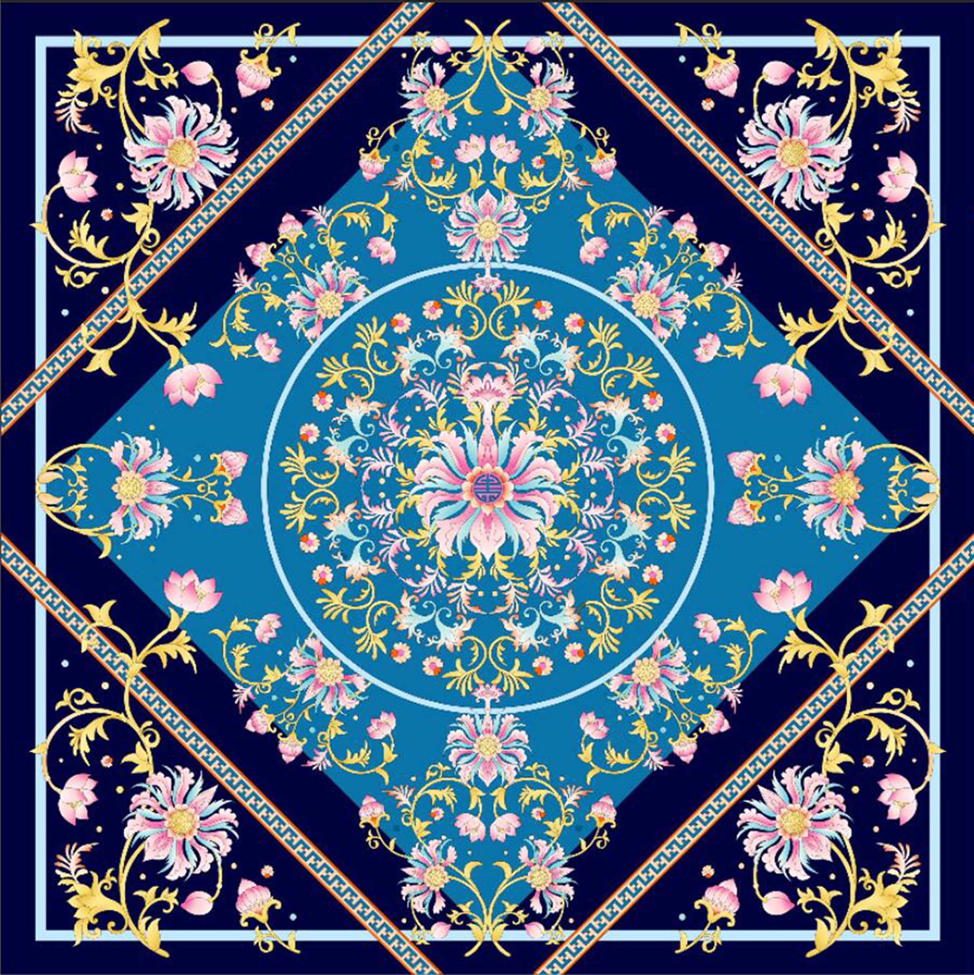 Hand-Rolled Oscar Rossa 100% Silk Scarf, approximate 35"x35" Large Square Printed Silk Charmeuse Scarf - OSCAR ROSSA