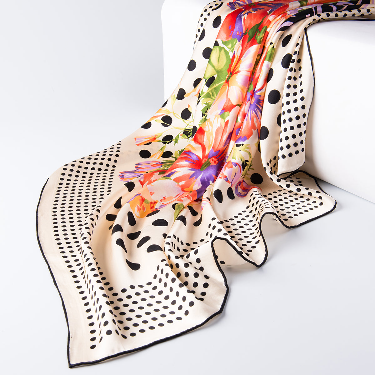 Hand-Rolled Oscar Rossa 100% Silk Scarf, approximate 35"x35" Large Square Printed Silk Charmeuse Scarf - OSCAR ROSSA