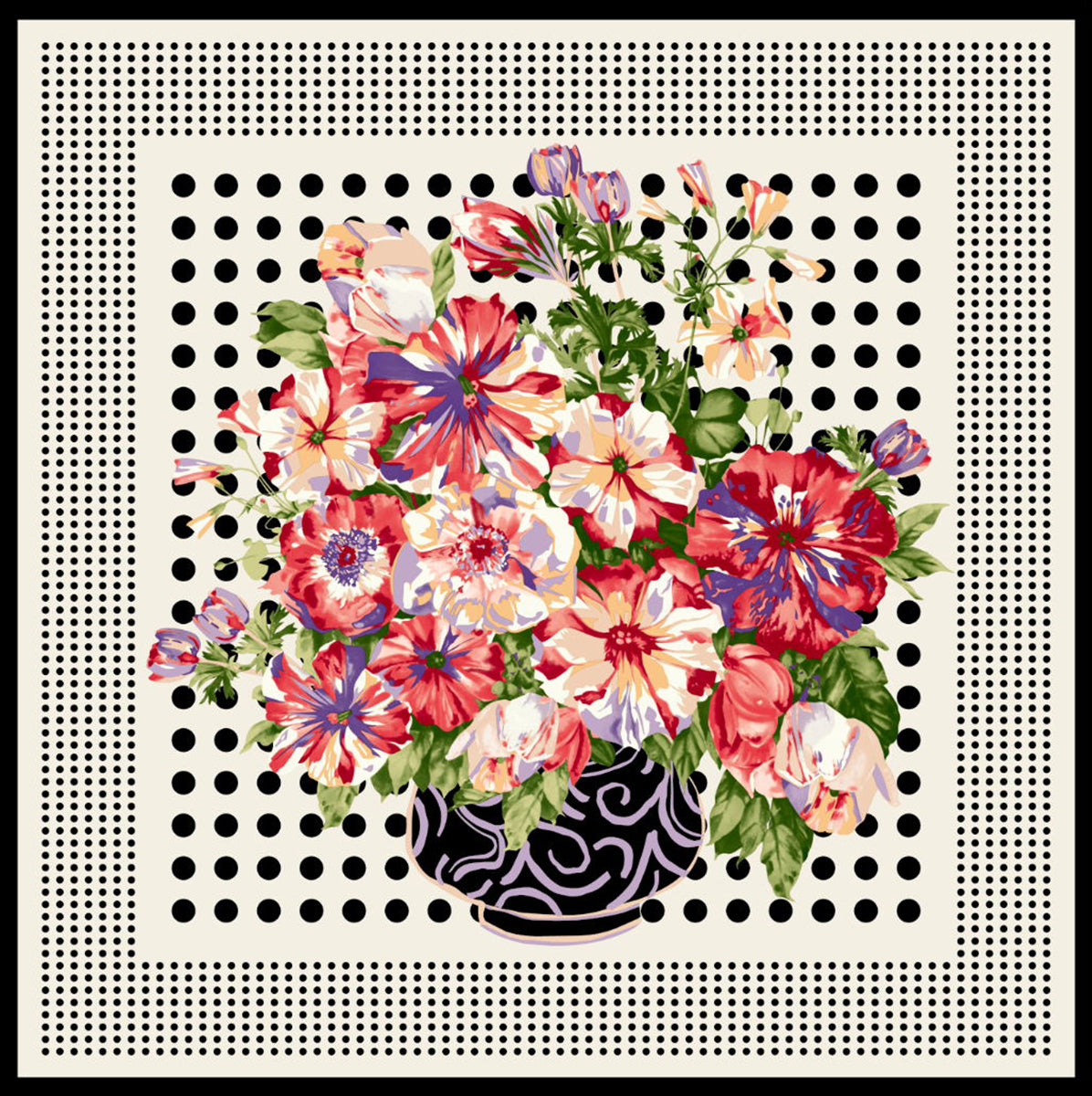 Hand-Rolled Oscar Rossa 100% Silk Scarf, approximate 35"x35" Large Square Printed Silk Charmeuse Scarf - OSCAR ROSSA