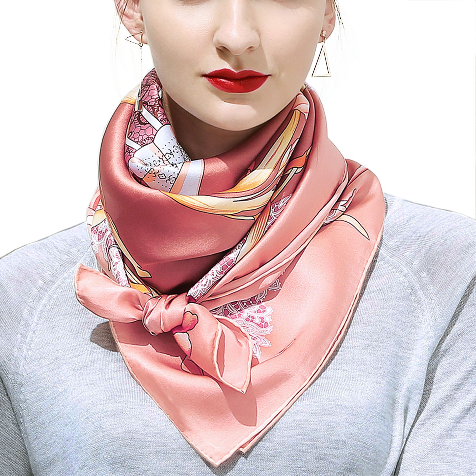 Hand-Rolled Oscar Rossa 100% Silk Scarf, approximate 35"x35" Large Square Printed Silk Charmeuse Scarf - OSCAR ROSSA