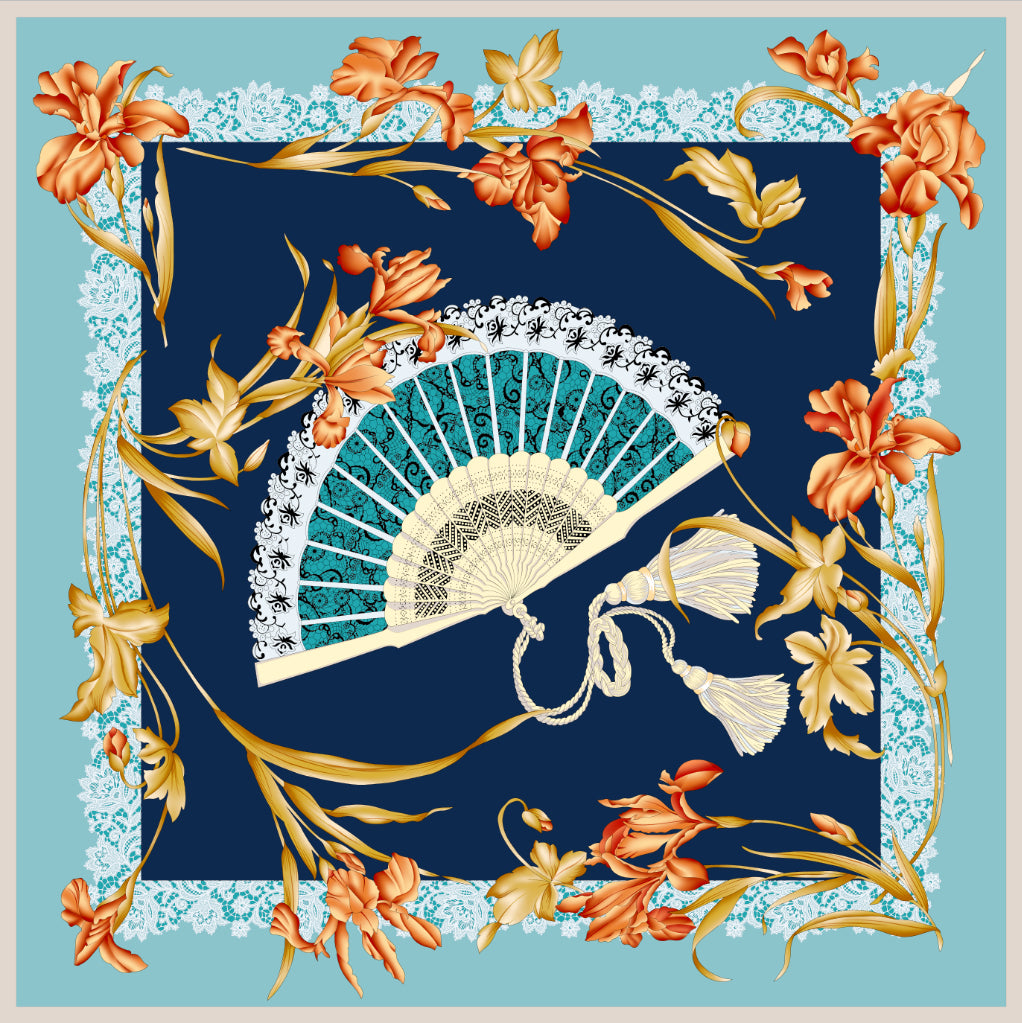 Hand-Rolled Oscar Rossa 100% Silk Scarf, approximate 35"x35" Large Square Printed Silk Charmeuse Scarf - OSCAR ROSSA