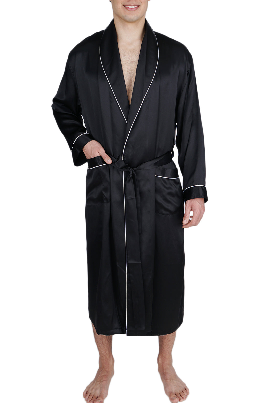 Men's Silk Sleepwear 100% Silk Long Robe - OSCAR ROSSA