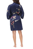 OSCAR ROSSA Women's  Silk Sleepwear 100% Silk Charmeuse Short Robe Kimono, Plum Blossom & Bird - OSCAR ROSSA