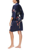 OSCAR ROSSA Women's  Silk Sleepwear 100% Silk Charmeuse Short Robe Kimono, Plum Blossom & Bird - OSCAR ROSSA