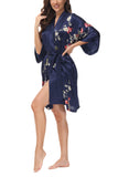 OSCAR ROSSA Women's  Silk Sleepwear 100% Silk Charmeuse Short Robe Kimono, Plum Blossom & Bird - OSCAR ROSSA