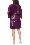 OSCAR ROSSA Women's  Silk Sleepwear 100% Silk Charmeuse Short Robe Kimono, Plum Blossom & Bird