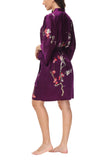 OSCAR ROSSA Women's  Silk Sleepwear 100% Silk Charmeuse Short Robe Kimono, Plum Blossom & Bird - OSCAR ROSSA
