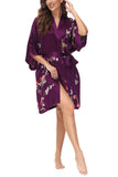 OSCAR ROSSA Women's  Silk Sleepwear 100% Silk Charmeuse Short Robe Kimono, Plum Blossom & Bird - OSCAR ROSSA