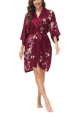 OSCAR ROSSA Women's  Silk Sleepwear 100% Silk Charmeuse Short Robe Kimono, Plum Blossom & Bird - OSCAR ROSSA