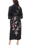 OSCAR ROSSA Women's Silk Sleepwear 100% Silk Charmeuse Long Robe Kimono, Plum Blossom & Bird