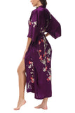OSCAR ROSSA Women's Silk Sleepwear 100% Silk Charmeuse Long Robe Kimono, Plum Blossom & Bird - OSCAR ROSSA