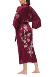 OSCAR ROSSA Women's Silk Sleepwear 100% Silk Charmeuse Long Robe Kimono, Plum Blossom & Bird - OSCAR ROSSA