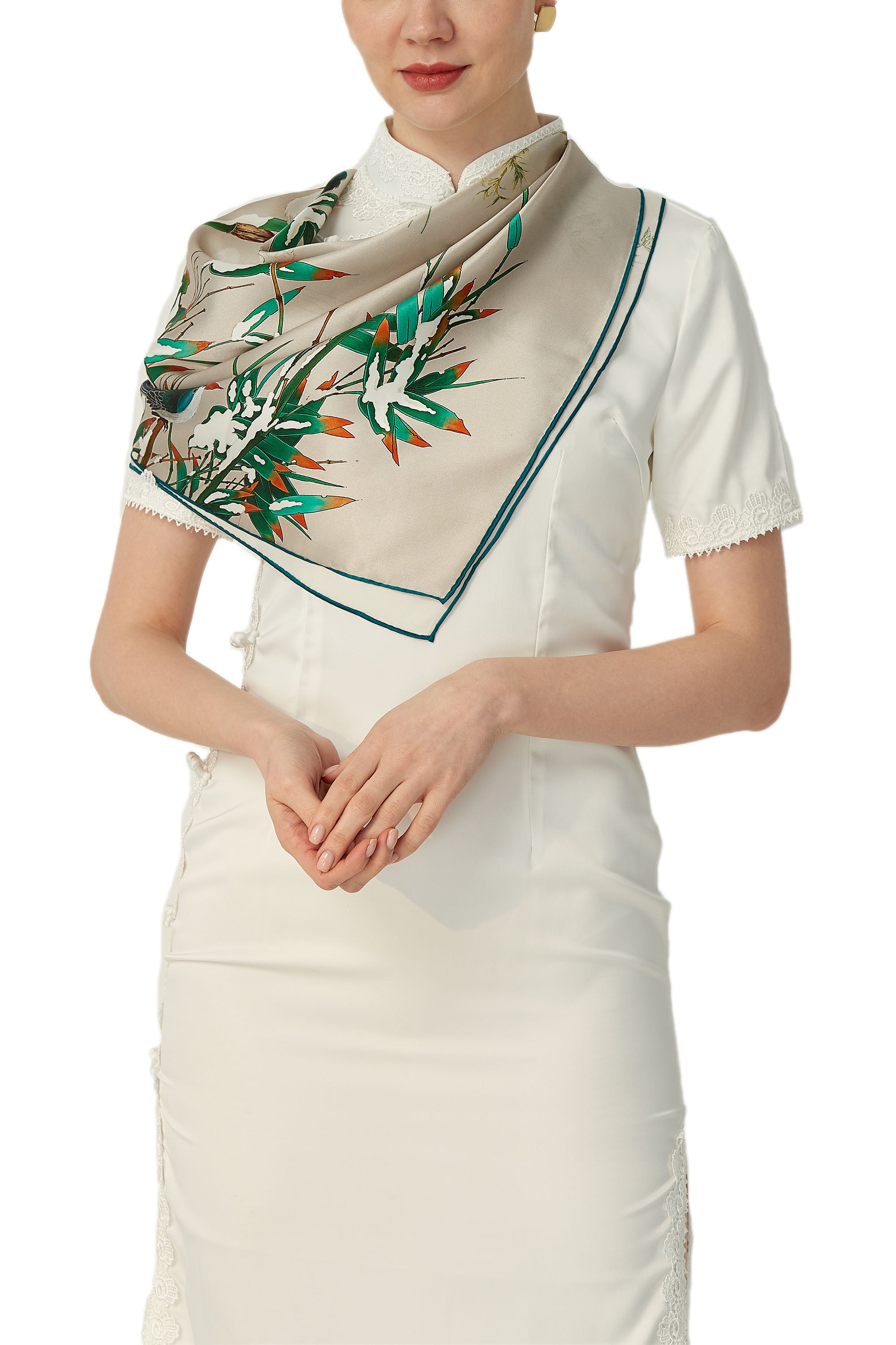 Oscar Rossa 100% Mulberry Silk Scarf with Hand-Rolled Edges, approximate 34"x34" to 35"x35" Large Square Printed Silk Charmeuse Scarf - OSCAR ROSSA