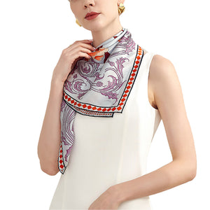 Hand-Rolled Oscar Rossa 100% Silk Scarf, approximate 35"x35" Large Square Printed Silk Charmeuse Scarf - OSCAR ROSSA