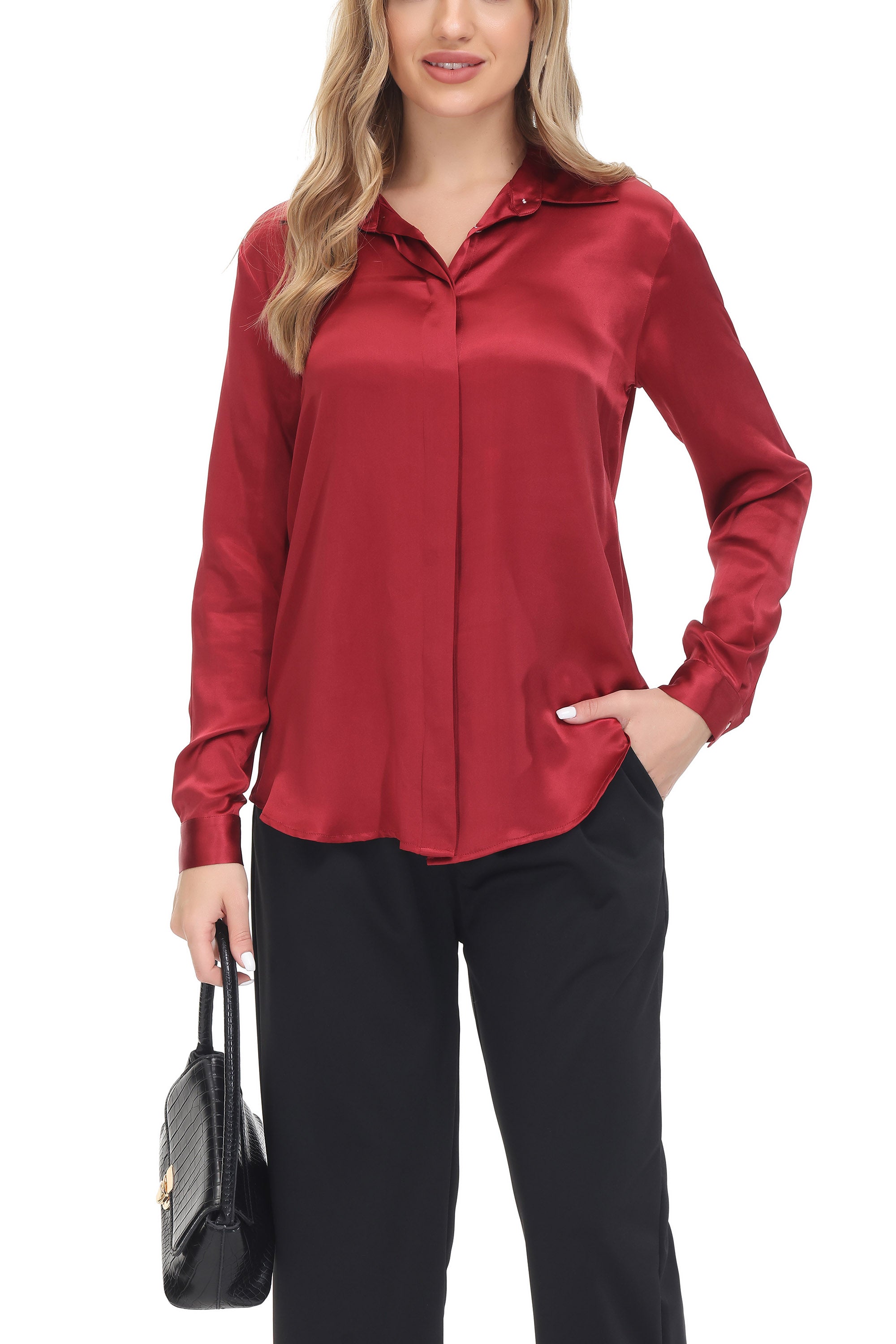 Women's Silk Blouse 100% Silk Long Sleeves Shirt - OSCAR ROSSA