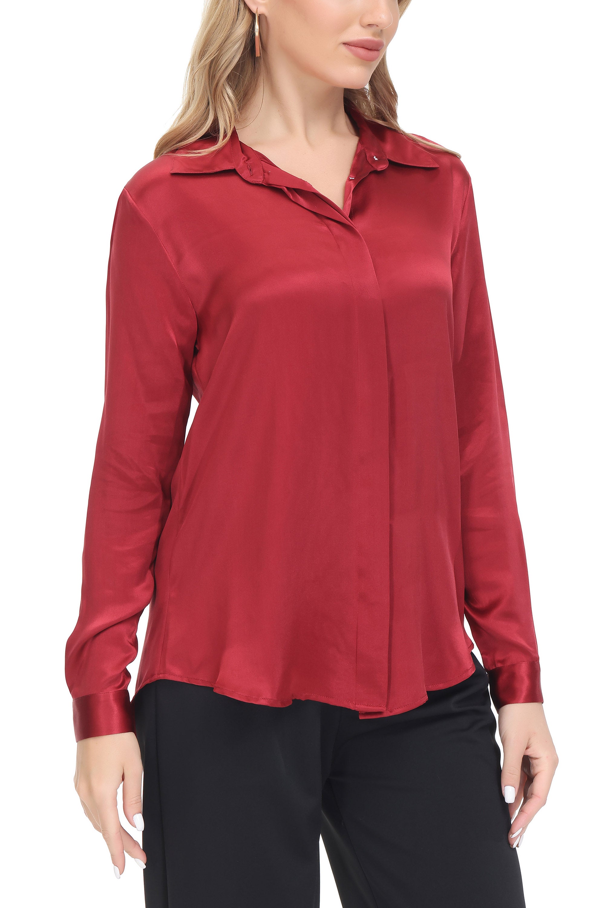 Women's Silk Blouse 100% Silk Long Sleeves Shirt - OSCAR ROSSA