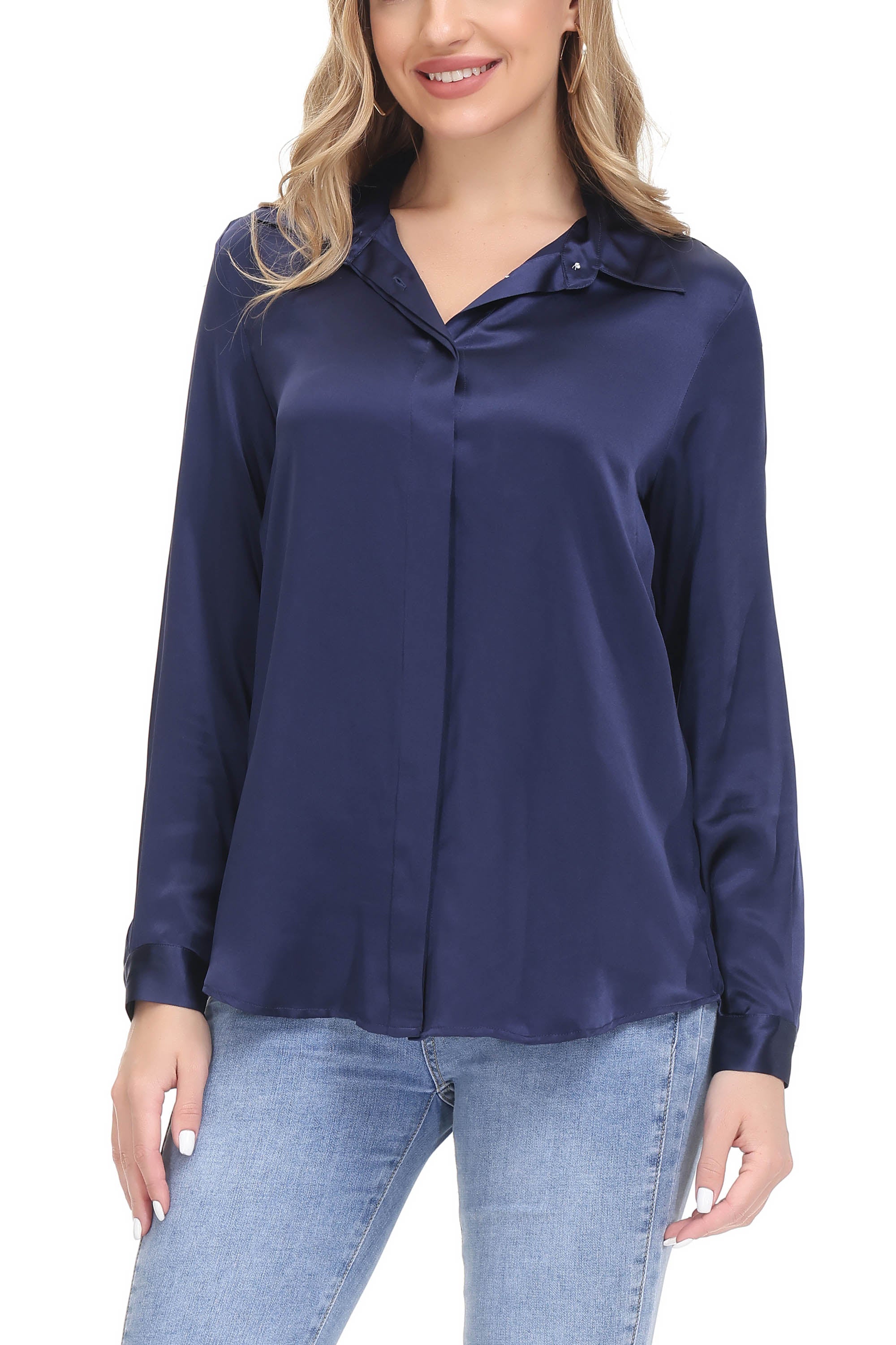Women's Silk Blouse 100% Silk Long Sleeves Shirt - OSCAR ROSSA