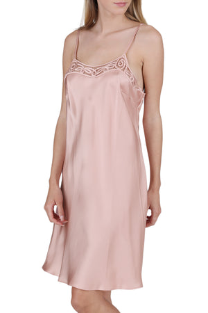 Women's 100% Silk Chemise with Handmade Lace -OSCAR ROSSA