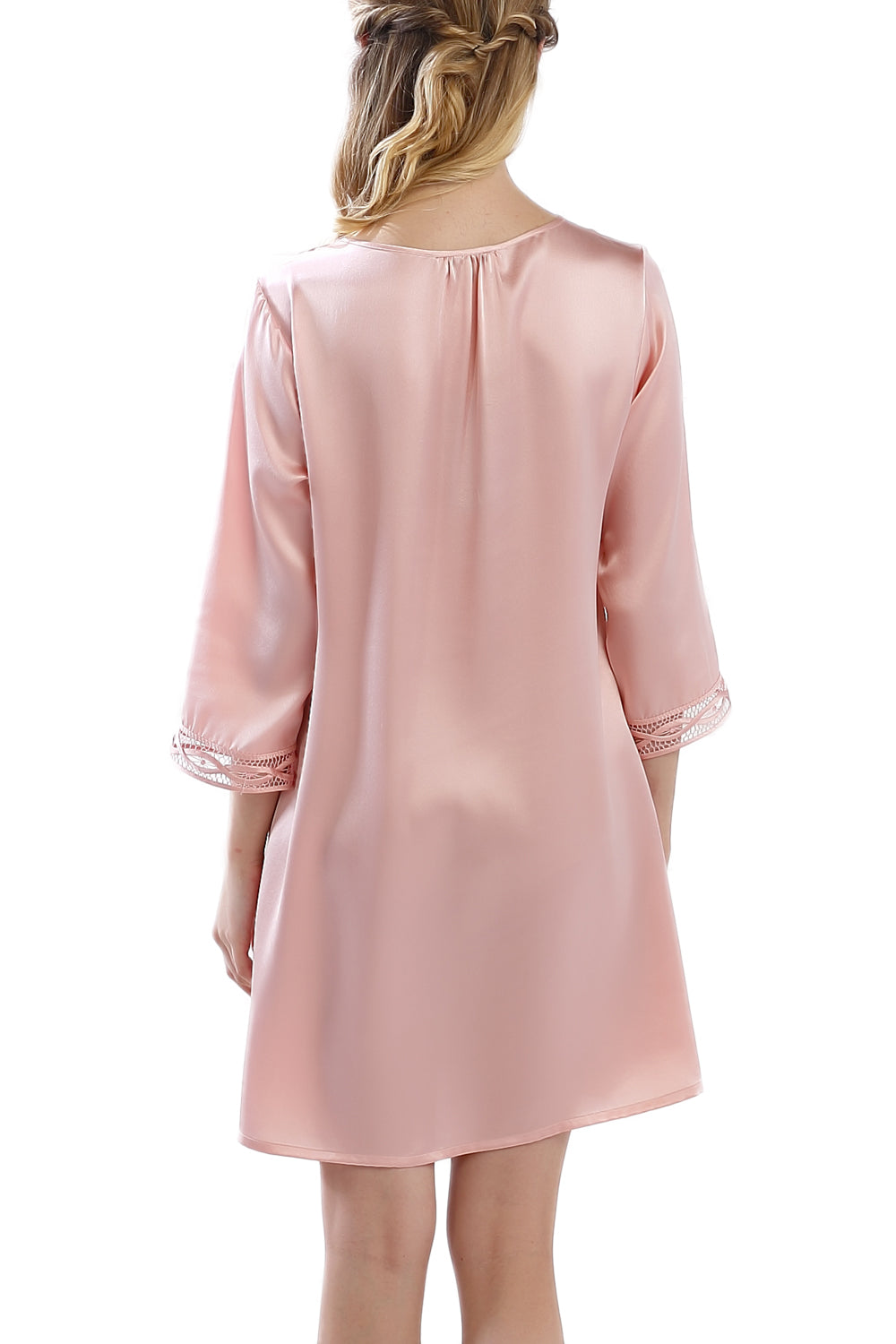 Women's 100% Silk Nightgown with Handmade Lace -OSCAR ROSSA