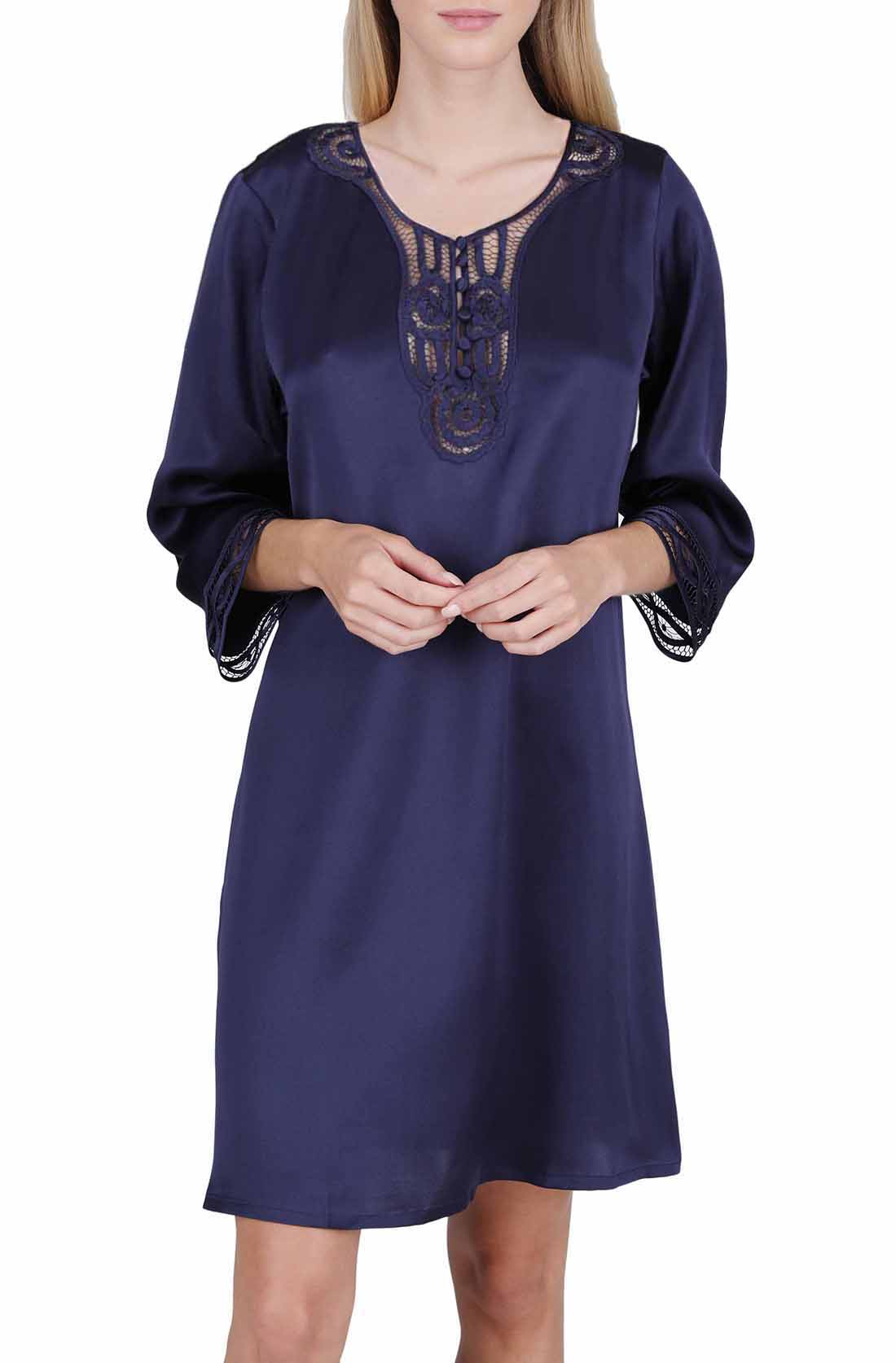 Women's 100% Silk Nightgown with Handmade Lace -OSCAR ROSSA