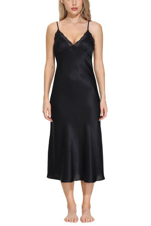 Oscar Rossa Women's Long Silk Nightgown 100% Silk Full Slip Chemise with Charming Lace - OSCAR ROSSA