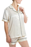Women's 100% Silk Short Pajamas Set, Ivory, S