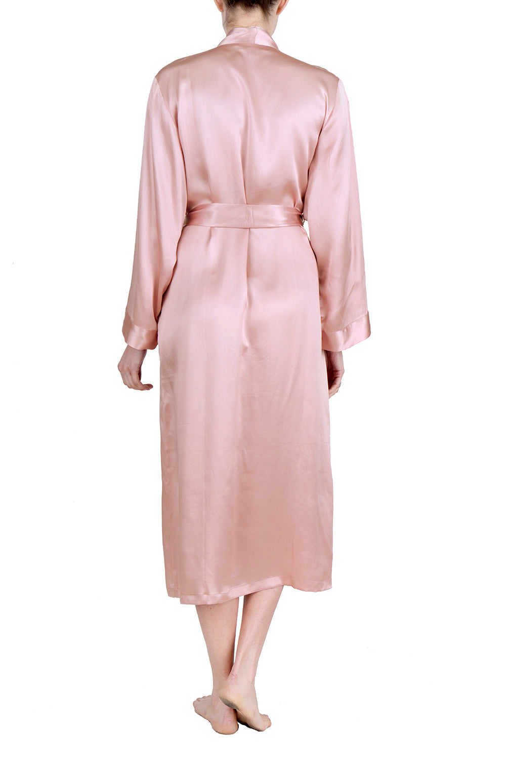 Women's Silk Sleepwear 100% Silk Long Robe, Bridal Rose, L/XL