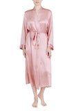 Women's Silk Sleepwear 100% Silk Long Robe, Bridal Rose, L/XL