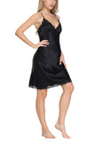 Women's 100% Silk Chemise with V Neck Lace