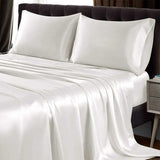 OSCAR ROSSA 19mm 100% Mulberry Silk Charmeuse 2 Pillowcases + 1 Duvet Cover + 1 Bed Sheet Set, Ivory