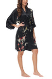 OSCAR ROSSA Women's  Silk Sleepwear 100% Silk Charmeuse Short Robe Kimono, Plum Blossom & Bird - OSCAR ROSSA