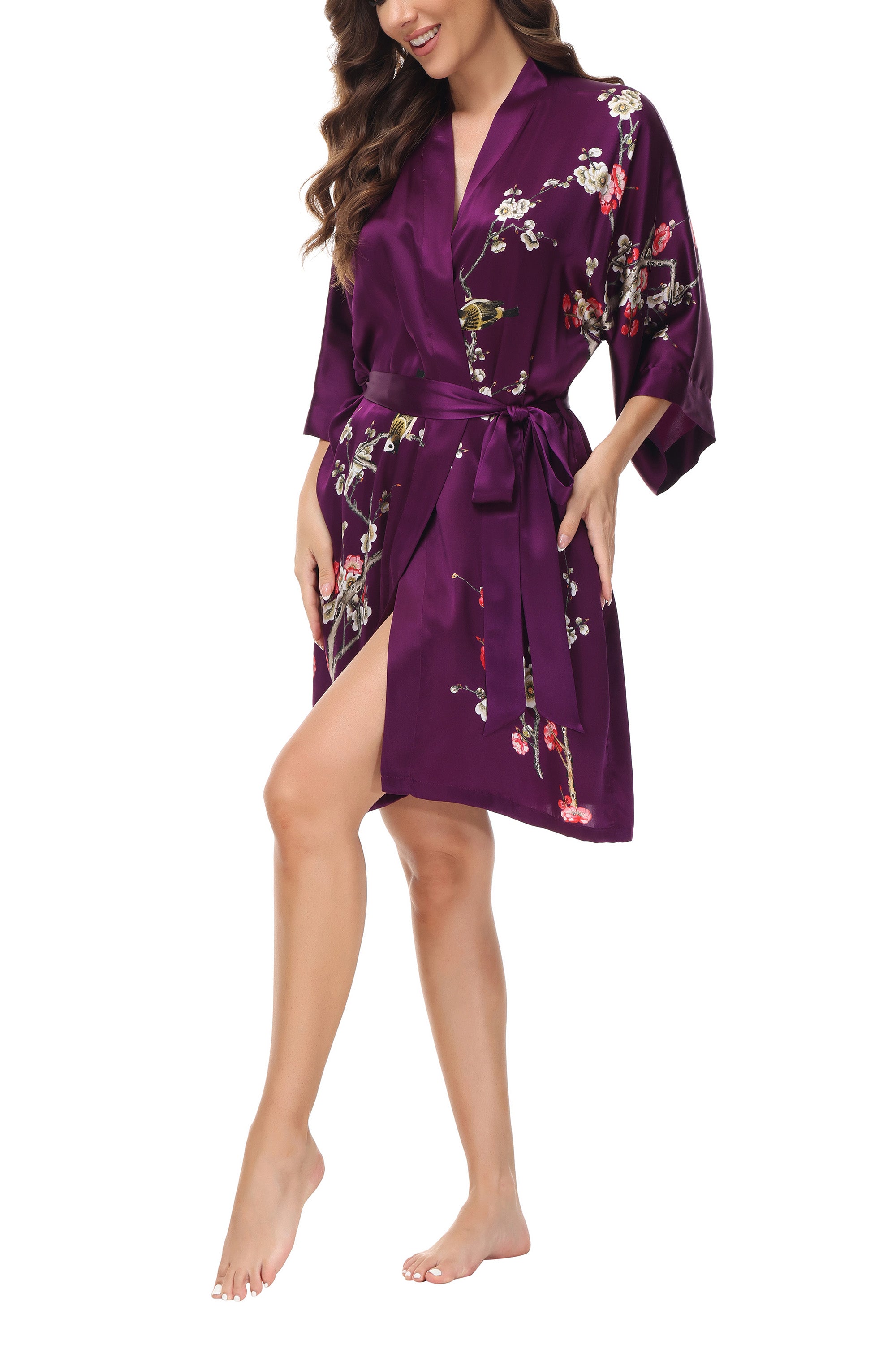 OSCAR ROSSA Women's Digitally Printed Silk Sleepwear 100% Silk Short Robe Kimono