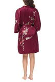 OSCAR ROSSA Women's  Silk Sleepwear 100% Silk Charmeuse Short Robe Kimono, Plum Blossom & Bird - OSCAR ROSSA