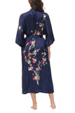 OSCAR ROSSA Women's Silk Sleepwear 100% Silk Charmeuse Long Robe Kimono, Plum Blossom & Bird - OSCAR ROSSA