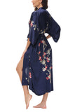 OSCAR ROSSA Women's Silk Sleepwear 100% Silk Charmeuse Long Robe Kimono, Plum Blossom & Bird - OSCAR ROSSA