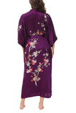 OSCAR ROSSA Women's Silk Sleepwear 100% Silk Charmeuse Long Robe Kimono, Plum Blossom & Bird - OSCAR ROSSA