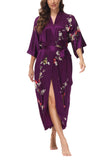 OSCAR ROSSA Women's Silk Sleepwear 100% Silk Charmeuse Long Robe Kimono, Plum Blossom & Bird