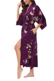 OSCAR ROSSA Women's Silk Sleepwear 100% Silk Charmeuse Long Robe Kimono, Plum Blossom & Bird