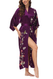 OSCAR ROSSA Women's Silk Sleepwear 100% Silk Charmeuse Long Robe Kimono, Plum Blossom & Bird