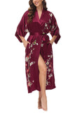 OSCAR ROSSA Women's Silk Sleepwear 100% Silk Charmeuse Long Robe Kimono, Plum Blossom & Bird - OSCAR ROSSA