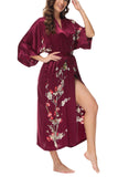 OSCAR ROSSA Women's Silk Sleepwear 100% Silk Charmeuse Long Robe Kimono, Plum Blossom & Bird - OSCAR ROSSA