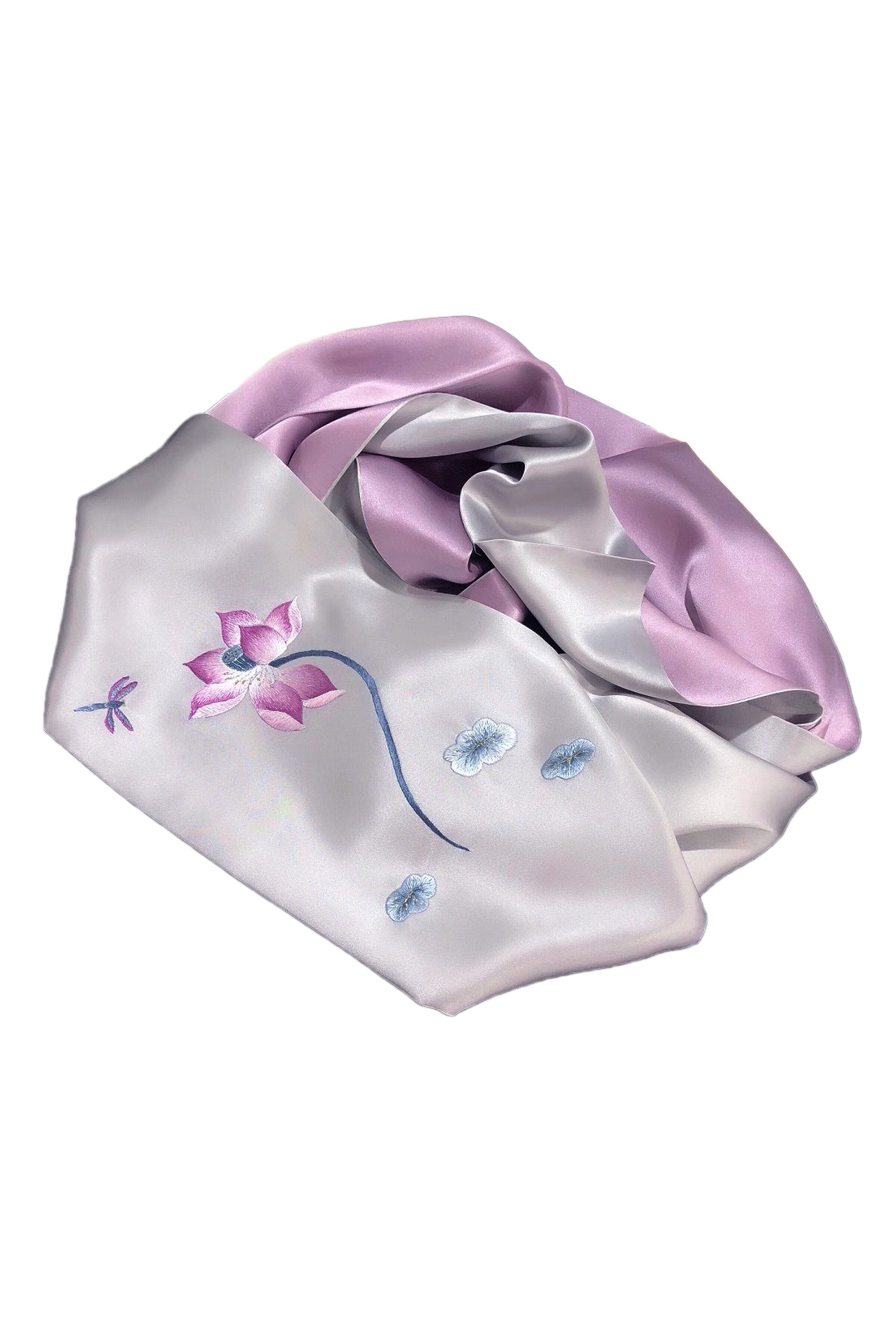 Luxurious Pink Blush 100% Grey Silky Flowers Silk Scarf Satin 