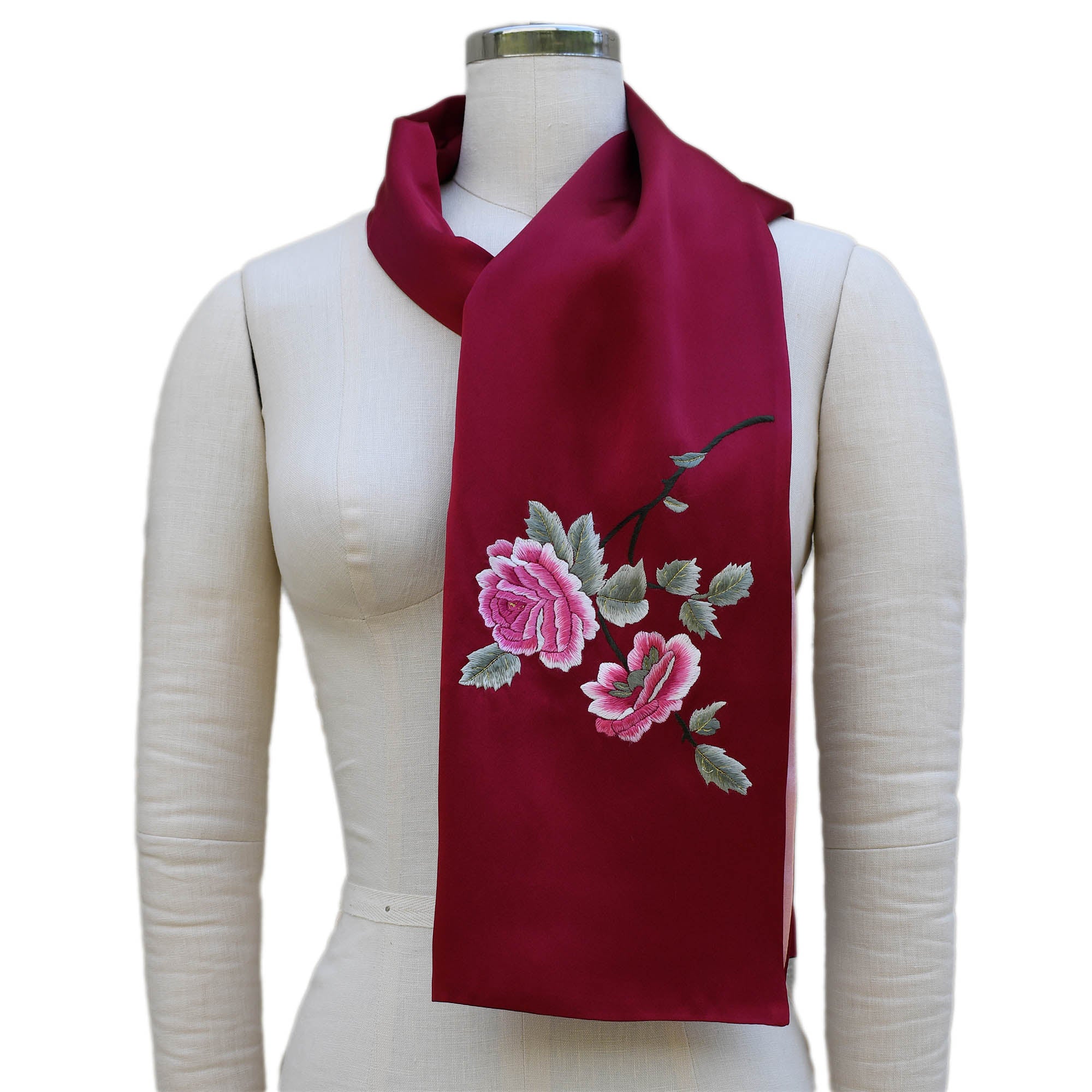 Luxurious Extra Heavy Charmeuse Silk Scarf with Hand Embroidery