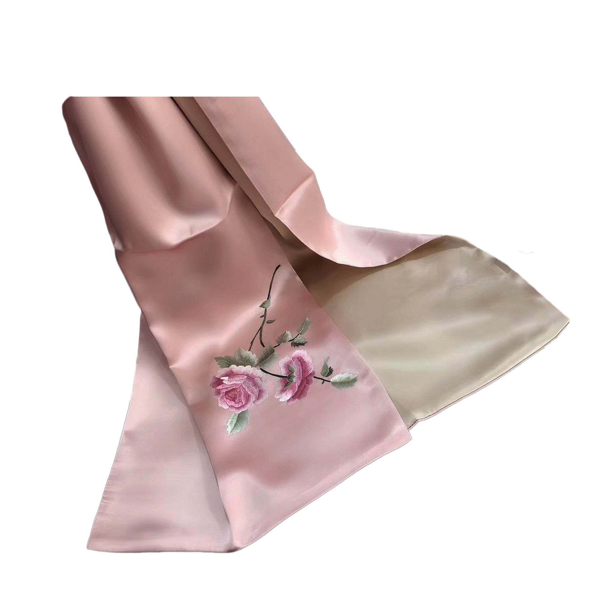 Luxurious Extra Heavy Charmeuse Silk Scarf with Hand Embroidery